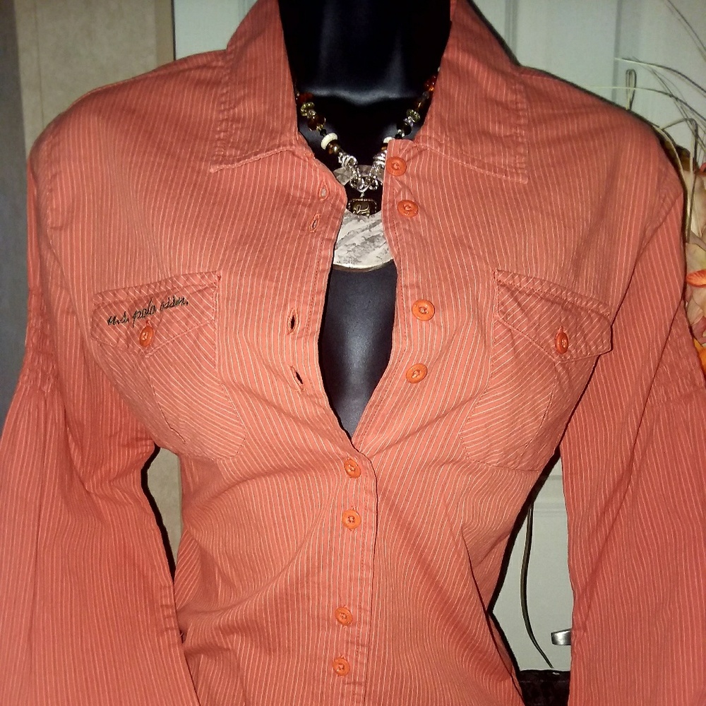 Pretty Orange Button Down. - Picture 3 of 4